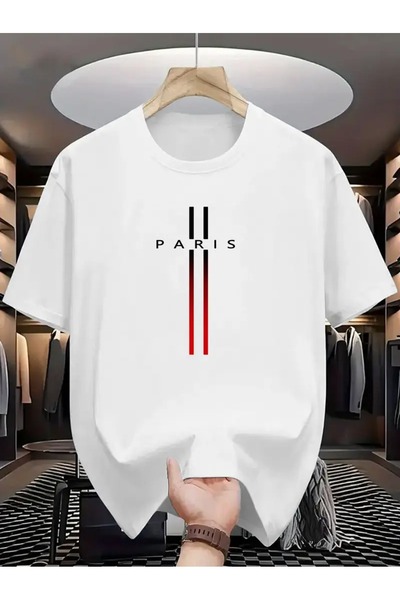 LOTS MODA Ανδρικό μπλουζάκι Paris Printed, Υψηλής ποιότητας μόδας casual εμπρ...