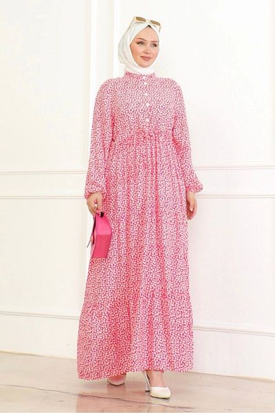 Neva Style Pink Floral Patterned Viscose Dress