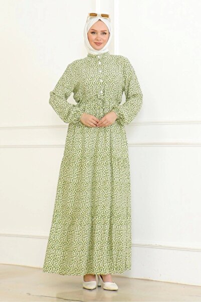 Neva Style Green Viscose Dress - Floral Pattern