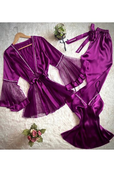 SATTENS Silky Satin Women's Pajamas Set 3-Piece Set Dowry Pajamas Set