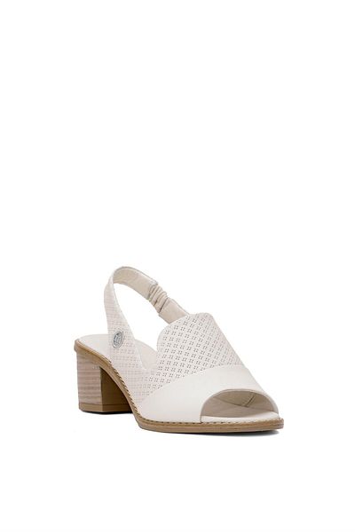 Mammamia D25Ys-2840 Women Genuine Leather Heeled Sandals Bone