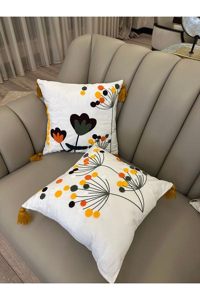 Reset Macasa White Fabric Punch Embroidered 4 Piece Throw Pillow Cover