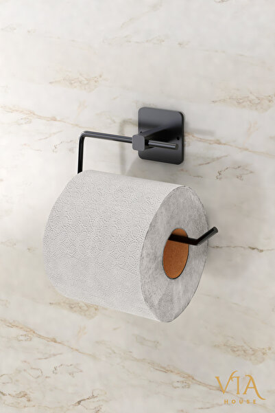 VİE HOUSE Siyah Yapışkanlı Tuvalet Kağıtlığı Wc Kağıtlık Tuvalet Kağıdı Askısı