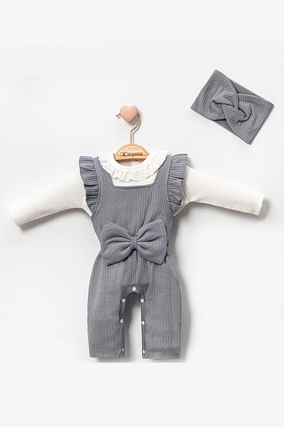 melonika 2-Piece Baby Girl Jumpsuit with Lace Collar Detail and Bow