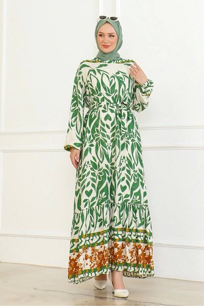Neva Style Green Viscose Dress - Patterned and Colorful Skirt