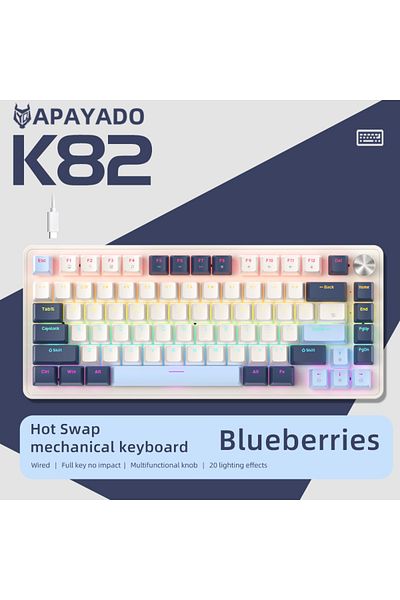 Choice blue switch Blueberries 75% Mechanical Keyboard Wired with Media Knob, APAYADO Black Gaming Keyboard
