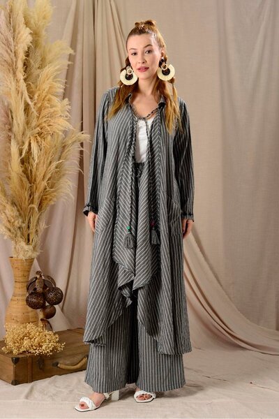 Rabiossa بدلة عرقية بوهيمية مخططة بغطاء للرأس