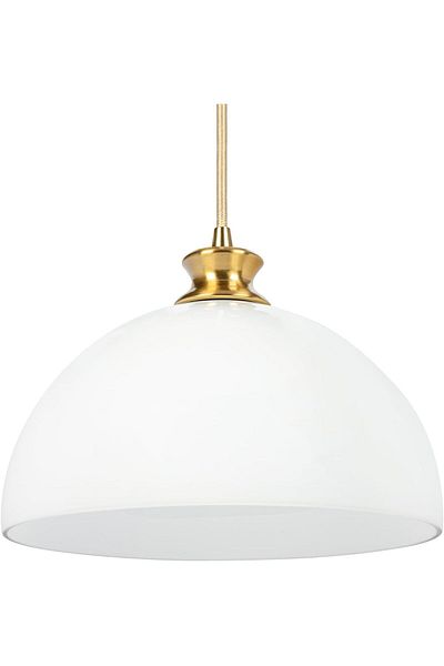 ASR Hemispheric White Opal Glass Pendant Lamp Modern Long Fabric Cable Lighting with Gold Accessories