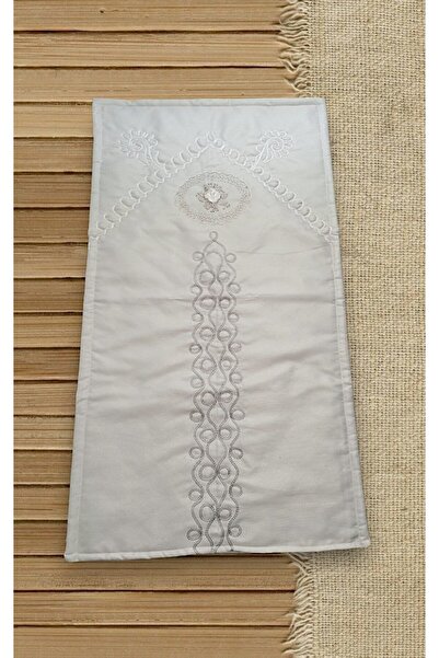 Butik Seccade Kabartma Güllü Fransız Nakışlı Simli Keten Namazlık Hediyelik E...