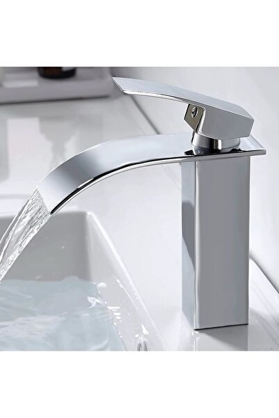 RENA DESIGN LAVABO BATARYASI KROM ŞELALE KARE GÖVDE EĞİMLİ HAVZA BANYO ARMATÜ...