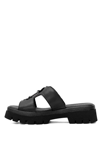 Mammamia Women's Heeled Slippers - Genuine Leather, Black