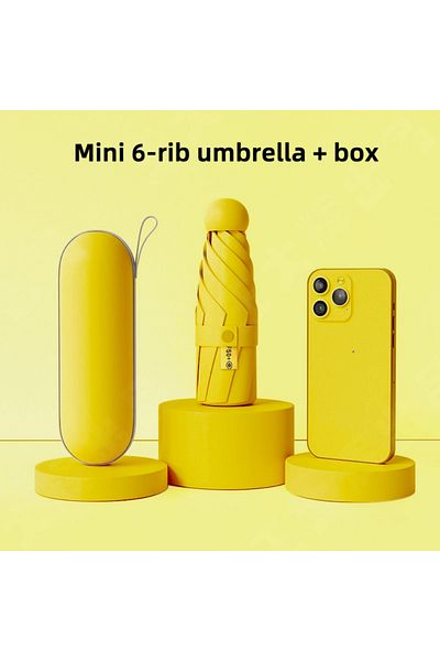 Choice Yellow 1pc Anti-Uv Mini Umbrella For Sunny And Rainy Days, Portable With Uv Coating And 6 Reinforced