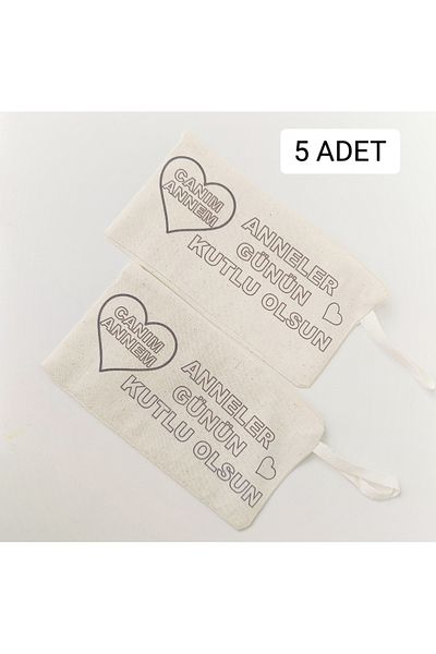 ORGANİZASYON HEDİYEM 5 Pieces Mother's Day Gift Raw Cloth Paintable Makeup Bag - Corporate Gift - Gift for Mom