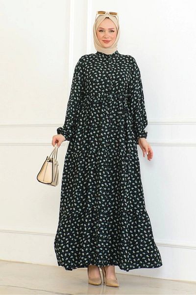 Neva Style Turquoise Rose Patterned Viscose Dress