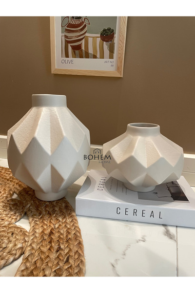 Home Seramik Bej 2 li Elmas Stoneware Vazo seti (Muadil marka)