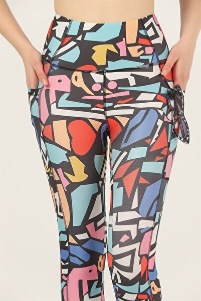 missmaral Women's Sports Leggings High Waist Double Pocket Red - Geometric Digital 1058