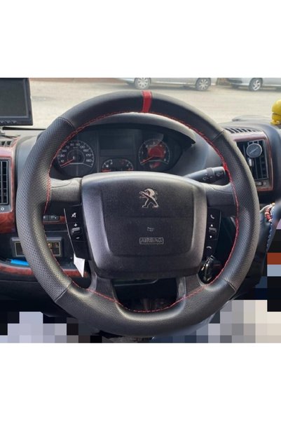 HASBAY DİKİŞLİ DİREKSİYON KILIFI SİYAH / NOKTALI DERİ KIRMIZI YÜZÜK KIRMIZI D...