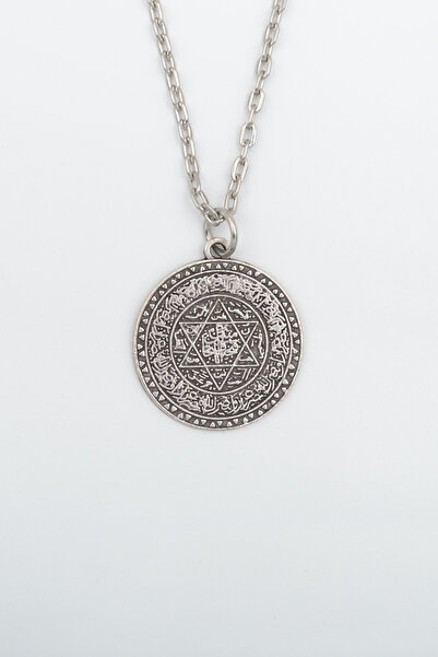 ıdr Davut Yıldızı - Süleyman Tılsım Mührü Gümüş Kaplama Düz Zincir Kolye