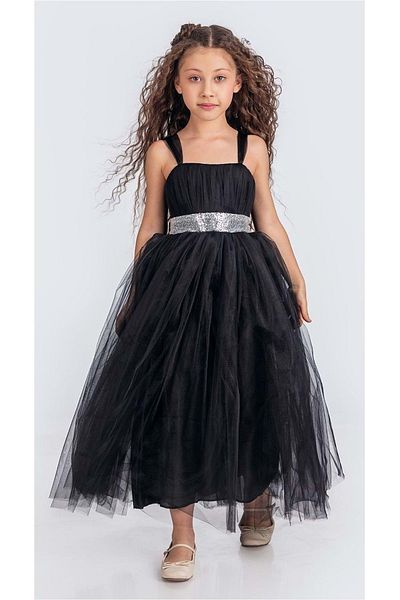 s.t. sebat tekstil Girl's Evening Dress with Satin Gimp and Long Tulle Skirt