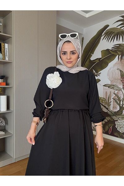 Aselim Hijap Moda Black Brooch Detailed Skirt Suit