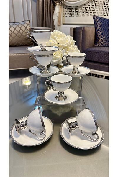 ACAR Thelma Silver Color Porcelain Footed Coffee Cup Set