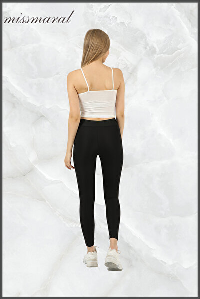 missmaral Women's Black High Waist Recovery Sports Tights Cross Waist Tights with Cross Belt Detail 1014