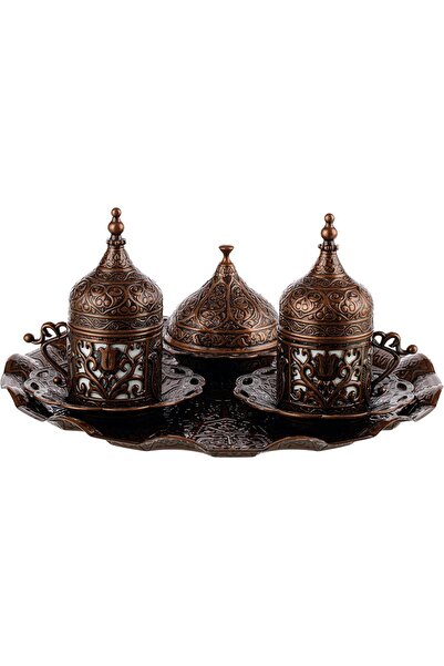 KT HOME 2 Li Copper Turkish Coffee Cup Set with Round Tray Arab Turkish Coffee Set Coffee Pot Presentation Set