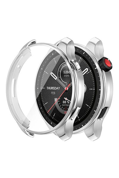 Choice Aamazfit GTR 4 Silver Soft Silicone Case Glass For Amazfit GTR 4 Smart Watch Screen Protector Bumper