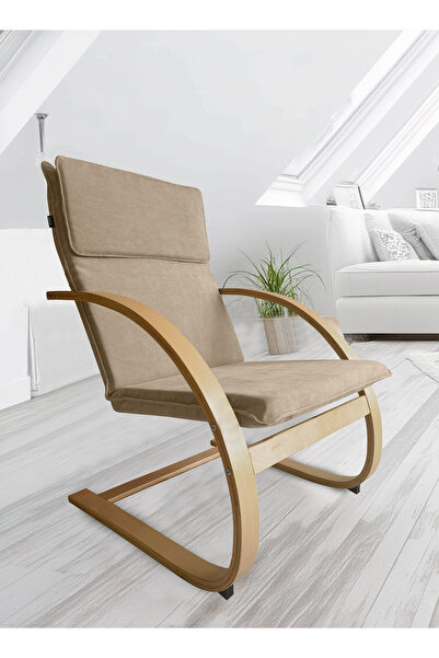 Generic Modern Bentwood Relaxing Chair Chenille Fabric Upholstered Relax Rocker Lounge Chair