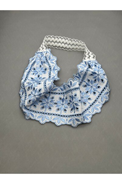 Creative Box Pamuklu beyaz dantel üzerine mavi ajurlu nalışlı bandana,sahil ö...