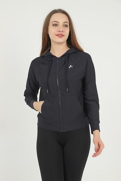 missmaral Women's Sweatshirt Hooded Kangaroo Pocket Zippered Diving Fabric Navy Blue 5040
