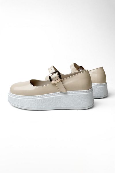 RABU Beige Patent Leather Women's Genuine Leather High Casual Sports Shoes with Metal Buckle
