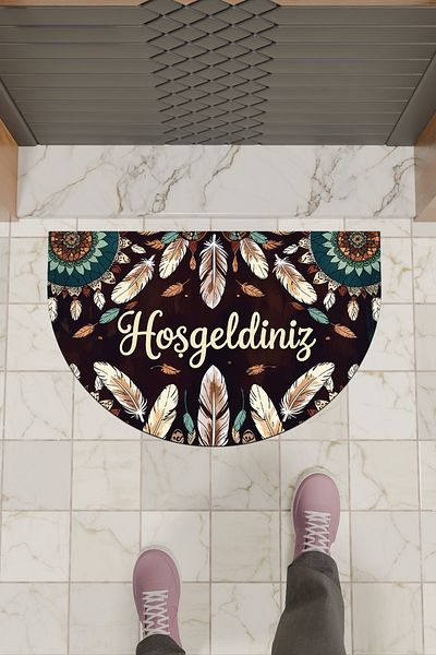 Rugmood Modern Digital Doormat Feather Patterned Welcome Door Front Mat