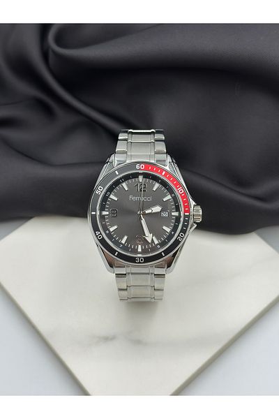 Ferrucci Silver Band Black Dial Sports Design Steel Band Ferrucci Men's Wristwatch