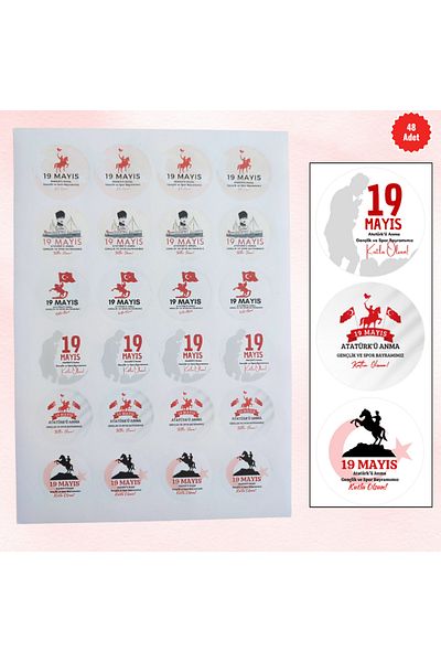 MUTLUYÜZ 19 MAY Labels (STICKER) MAT PRINT, 48, 4 Cm X 4 Cm, Commemoration of Atatürk, Youth and Sports Day