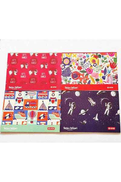 Modellino 4 Pieces 4 Different Cover Patterns Small Picture Notebook 30 Sheets Ufen Cardboard Cover