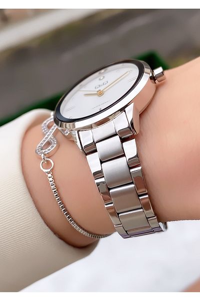 Q&Q Silver Color Waterproof Women's Wristwatch - With Bracelet Gift