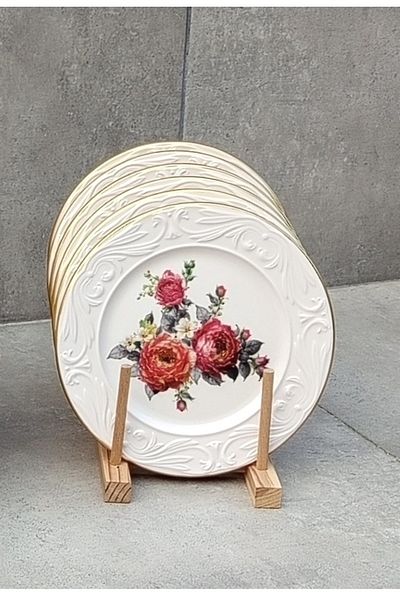 Pinkev 6 Pieces 20cm Ceramic Cake Plate