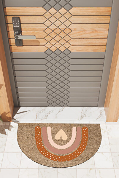 Rugmood Modern Dijital Paspas Kahverengi Kalp Gökkuşağı Kapı Önü Paspası