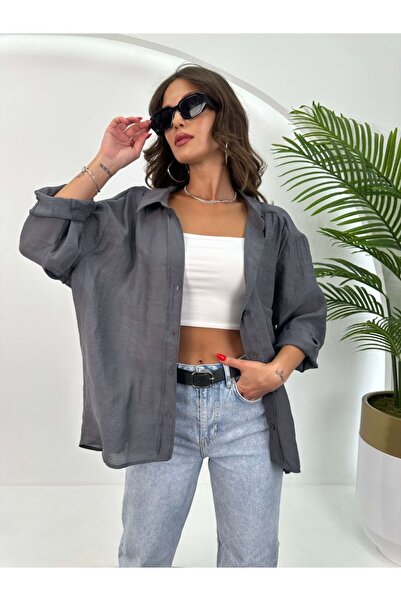 Elif Özbey Butik Lori Antrasit Dökümlü Gömlek