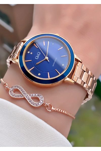 Q&Q Rose Gold Color Waterproof Women's Wristwatch - With Bracelet Gift
