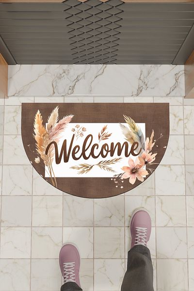 Dormot Home Modern Digital Doormat Brown Floral Welcome Door Front Mat