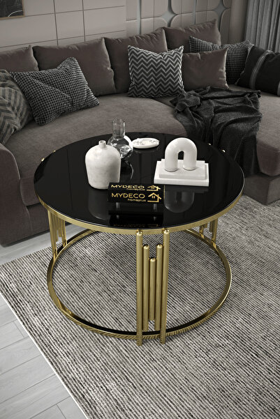 home plus mobilya Piyano Gold Siyah Tekli Orta Sehpa Takımı