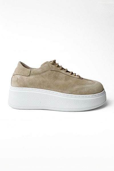 RABU Beige Suede Women's Genuine Leather High Sole Casual Sports Shoes