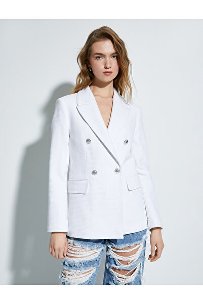 Koton Tweed Blazer Jacket Double Breasted Buttoned with Pockets