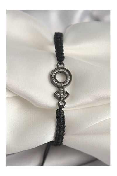 Clariss Brass Smoked Color Zircon Stone Venus Mars Elevator Macrame Model Women's Bracelet