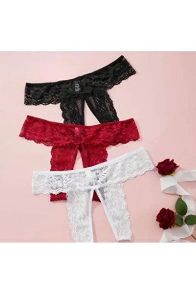 Cicişim Özel Bölgesi Açık Dantelli Kadın iç Giyim 3'lü Tanga String