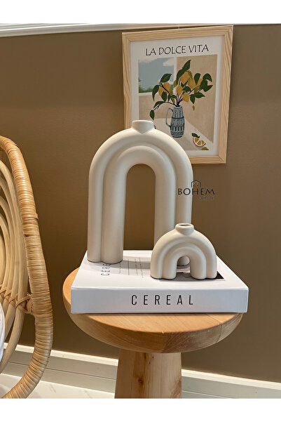 Home Seramik bej N vazo ve Şamdan takım(muadil marka)