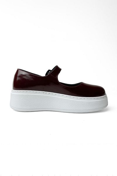 RABU Burgundy Patent Leather Women's Genuine Leather High Casual Sports Shoes with Metal Buckle