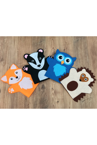 B&M KEÇEDEN HAYVAN FİGÜRLÜ 4 LÜ EL KUKLASI - EĞİTİCİ VE EL YAPIMI KUKLA SET